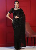 Blooming Georgette Black Party Wear Sequins Work Saree